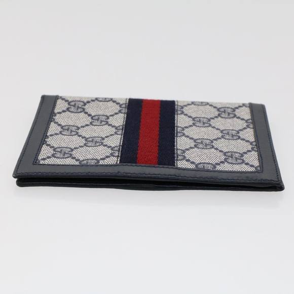 GUCCI GG Canvas Sherry Line Pass Case PVC Leather Gray Red Navy Auth ar9606 - Picture 5 of 16